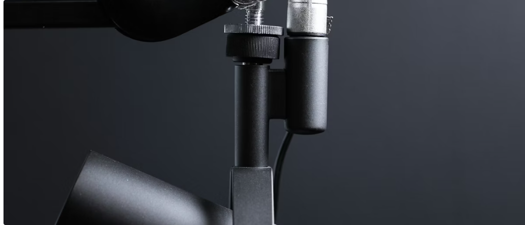 Professional shotgun microphone in use